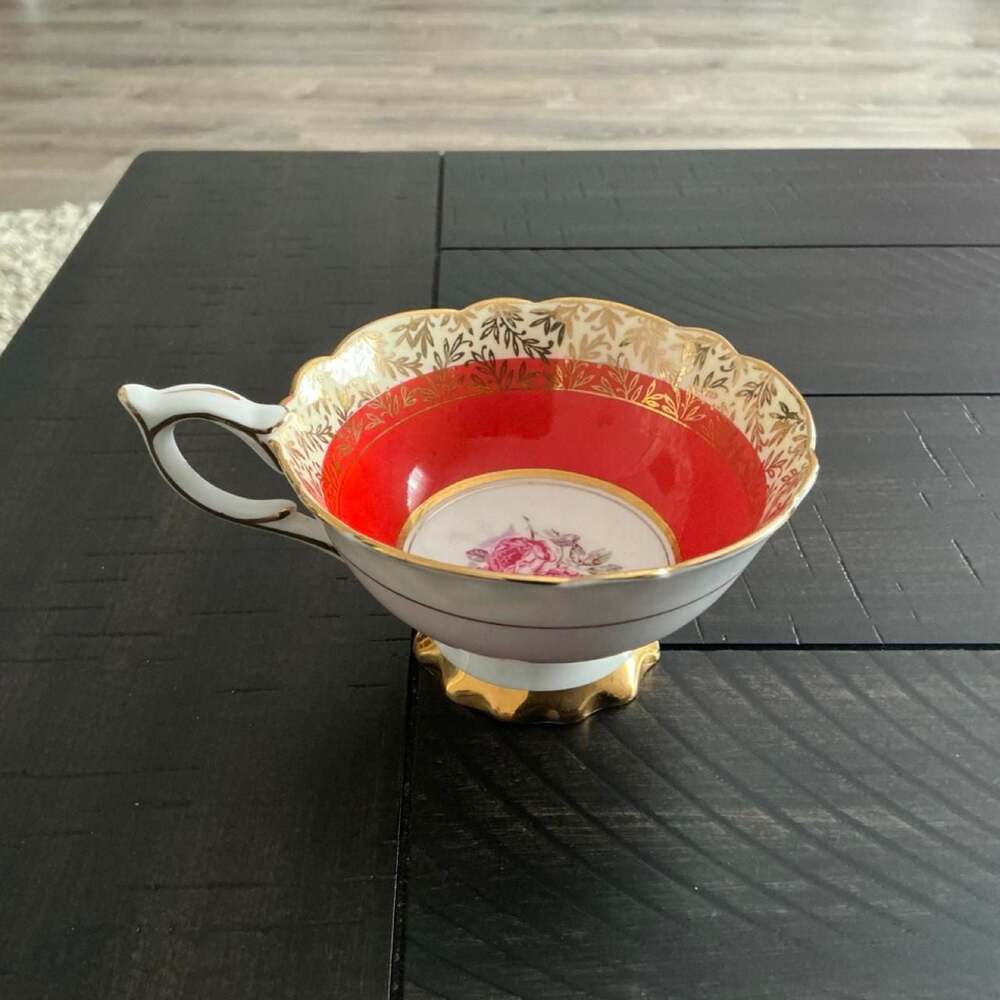 Royal Stafford Bone China Red and Gold Floral Tea Cup